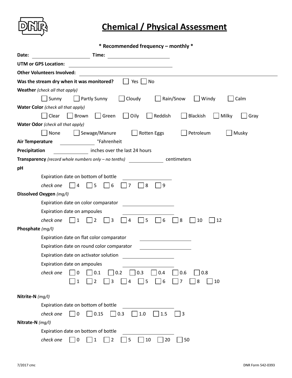 DNR Form 542-0393 Chemical / Physical Assessment - Iowa, Page 1