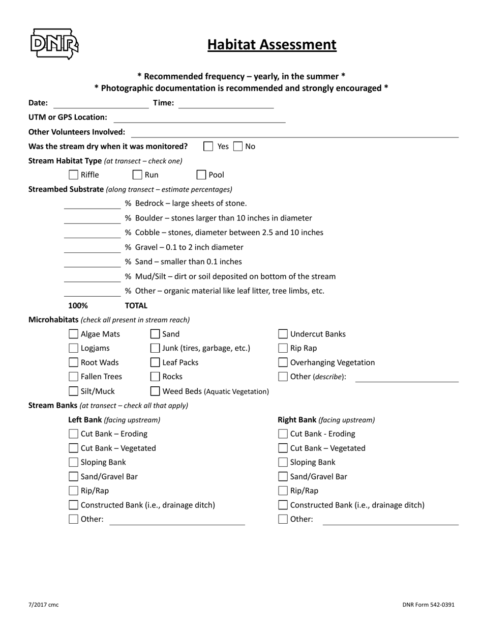 DNR Form 542-0391 Habitat Assessment - Iowa, Page 1