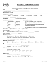 Document preview: DNR Form 542-0394 Lake/Pond/Wetland Assessment - Iowa