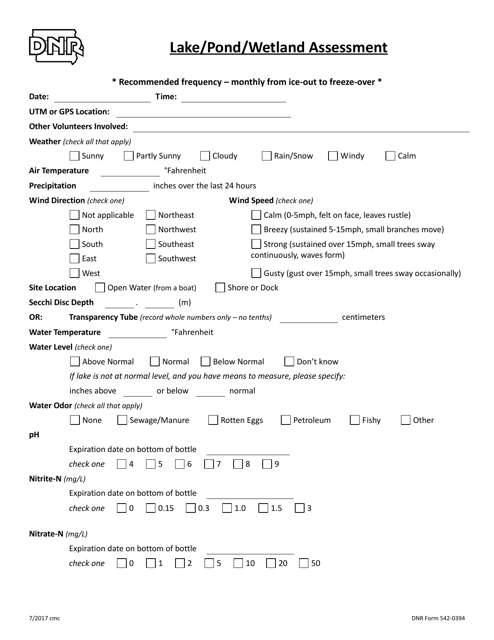 DNR Form 542-0394  Printable Pdf