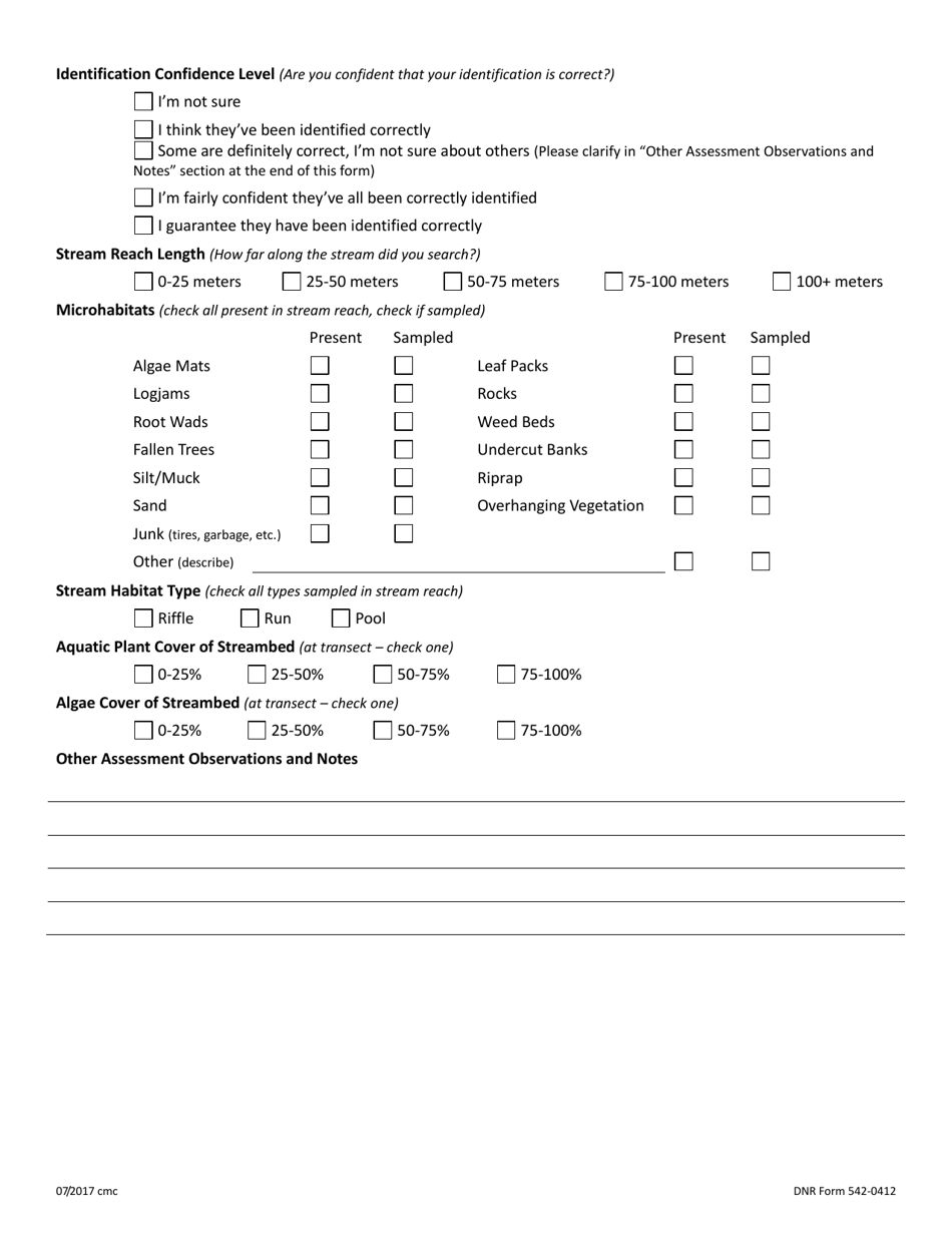 DNR Form 542-0412 Biological Assessment Presence / Absence - Iowa, Page 2
