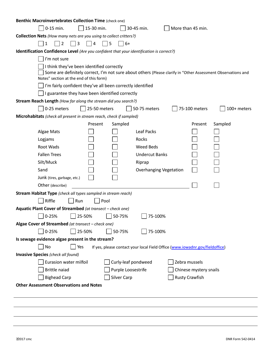 DNR Form 542-0414 Biological Assessment Introductory - Iowa, Page 2