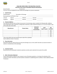 Document preview: Form 2 (DNR Form 2542-1377) Npdes Permit Application Form for For Industrial Facilities - Facilities That Do Not Discharge Process Wastewater - Iowa