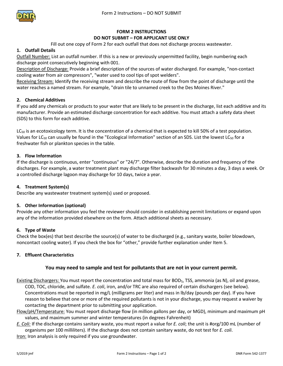Form 2 (DNR Form 2542-1377) Npdes Permit Application Form for For Industrial Facilities - Facilities That Do Not Discharge Process Wastewater - Iowa, Page 3