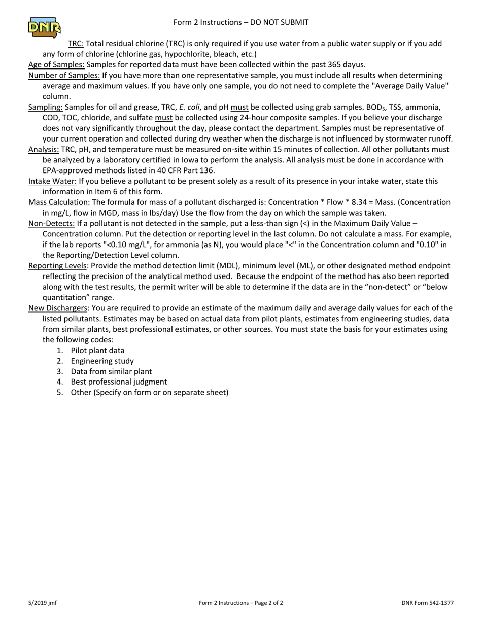 Form 2 (DNR Form 2542-1377) Npdes Permit Application Form for For Industrial Facilities - Facilities That Do Not Discharge Process Wastewater - Iowa, Page 4