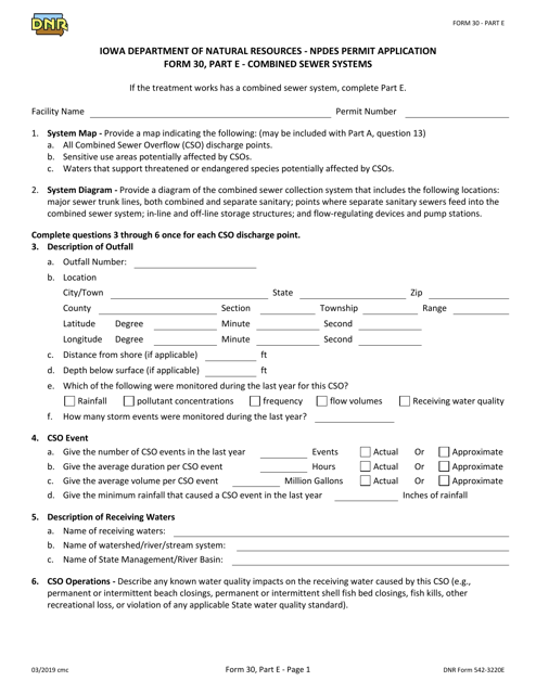 Form 30 (DNR Form 542-3220E) Part E  Printable Pdf