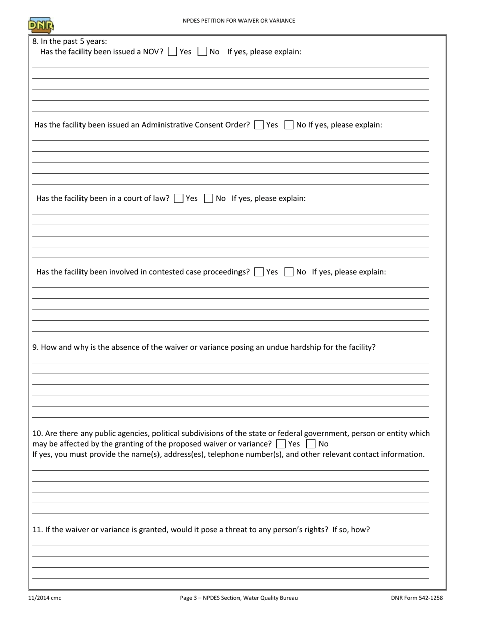 DNR Form 542-1258 Npdes and Operation Permits / Petition for Waiver or Variance - Iowa, Page 3