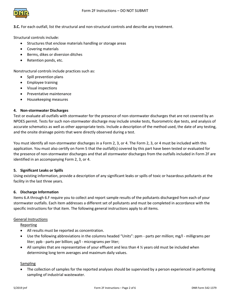 Form 2F (DNR Form 542-1380) Npdes Permit Application Form for Industrial Facilities That Discharge Stormwater Associated With Industrial Activity - Iowa, Page 10