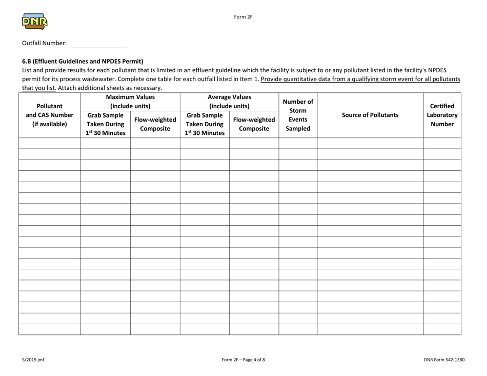 Form 2F (DNR Form 542-1380) Npdes Permit Application Form for Industrial Facilities That Discharge Stormwater Associated With Industrial Activity - Iowa, Page 4