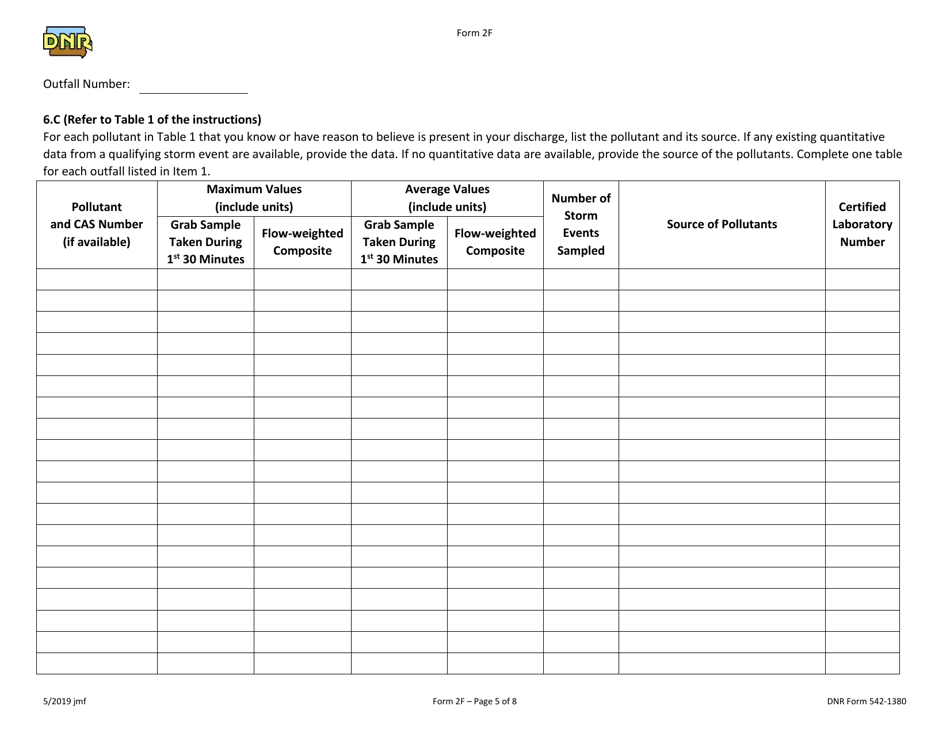 Form 2F (DNR Form 542-1380) Npdes Permit Application Form for Industrial Facilities That Discharge Stormwater Associated With Industrial Activity - Iowa, Page 5