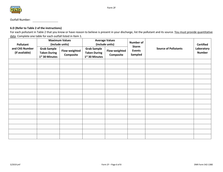 Form 2F (DNR Form 542-1380) Npdes Permit Application Form for Industrial Facilities That Discharge Stormwater Associated With Industrial Activity - Iowa, Page 6