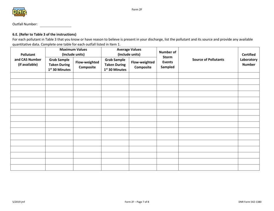 Form 2F (DNR Form 542-1380) Npdes Permit Application Form for Industrial Facilities That Discharge Stormwater Associated With Industrial Activity - Iowa, Page 7