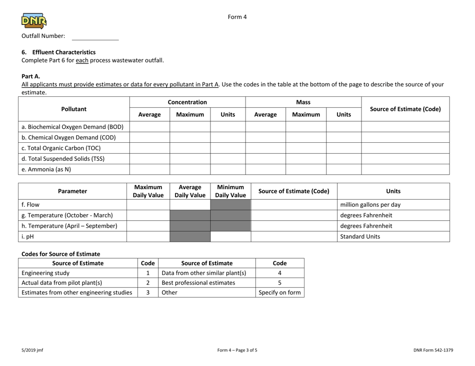 Form 4 (DNR Form 542-1379) Npdes Permit Application Form for Industrial Facilities - New Facilities That Discharge Process Wastewater - Iowa, Page 3