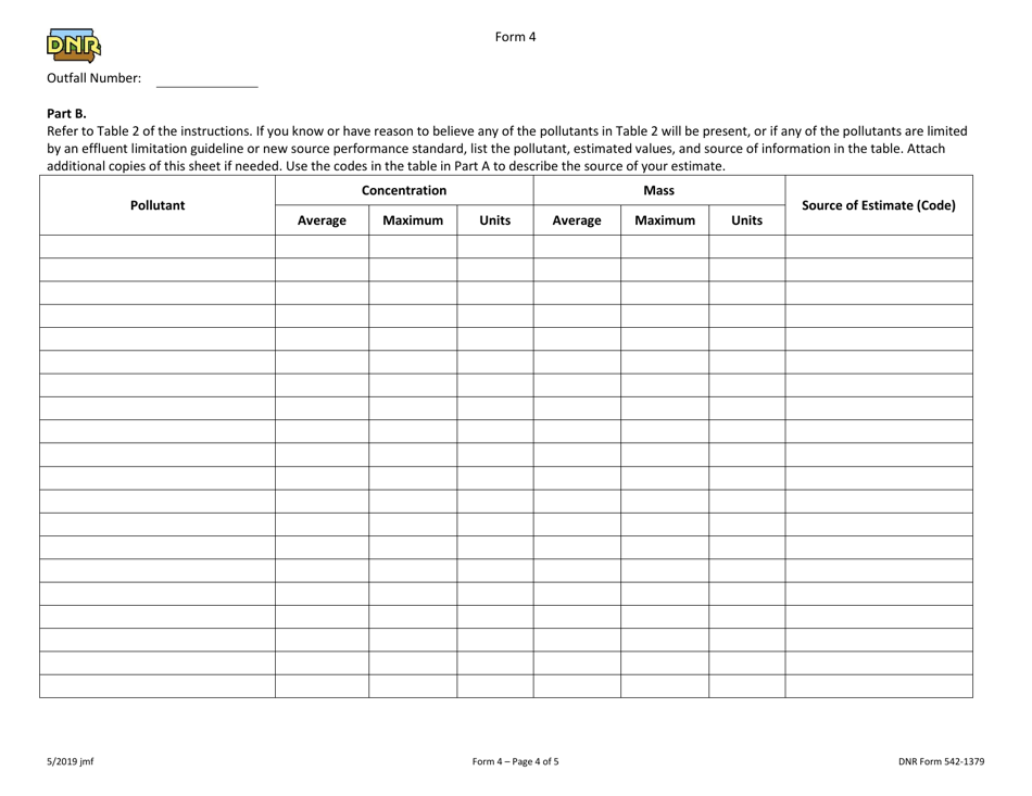 Form 4 (DNR Form 542-1379) Npdes Permit Application Form for Industrial Facilities - New Facilities That Discharge Process Wastewater - Iowa, Page 4