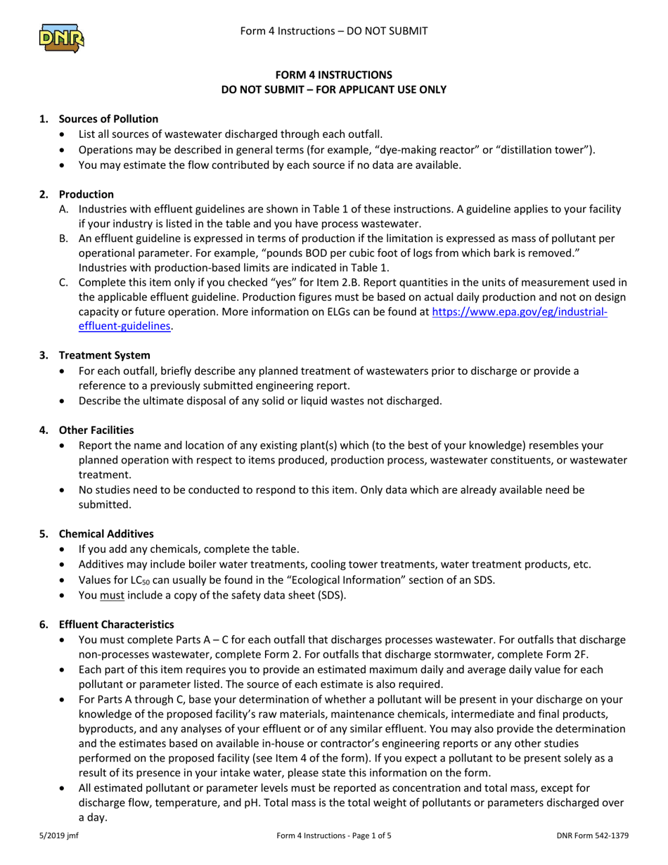 Form 4 (DNR Form 542-1379) Npdes Permit Application Form for Industrial Facilities - New Facilities That Discharge Process Wastewater - Iowa, Page 6