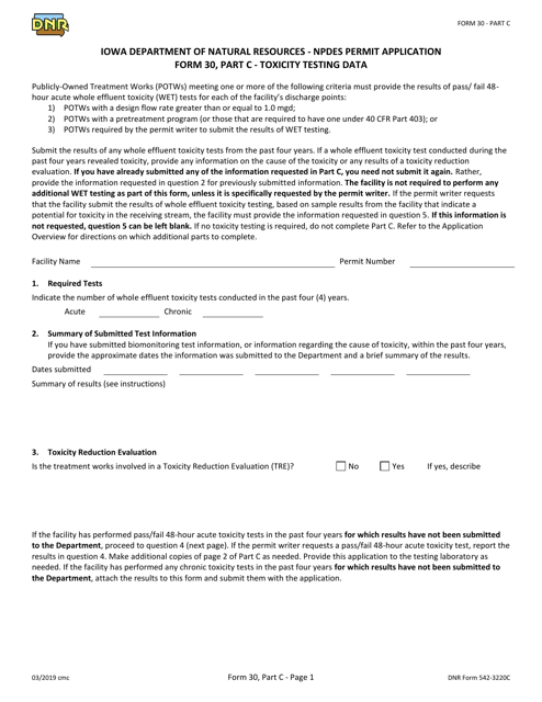 Form 30 (DNR Form 542-3220C) Part C  Printable Pdf