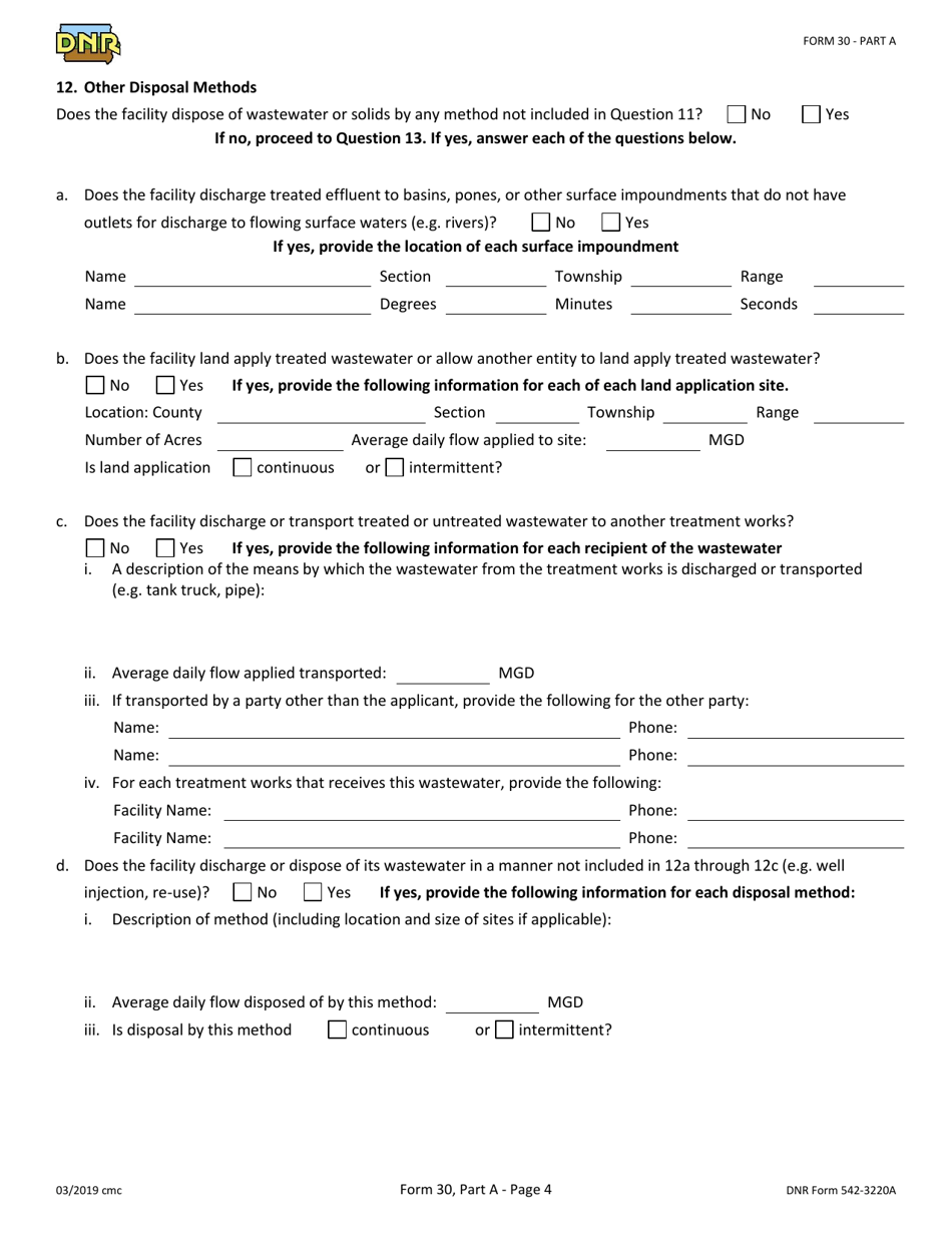 Form 30 (DNR Form 542-3220A) Part A Npdes Permit Application - Basic Application Information for Municipal and Semi-public Facilities - Iowa, Page 4