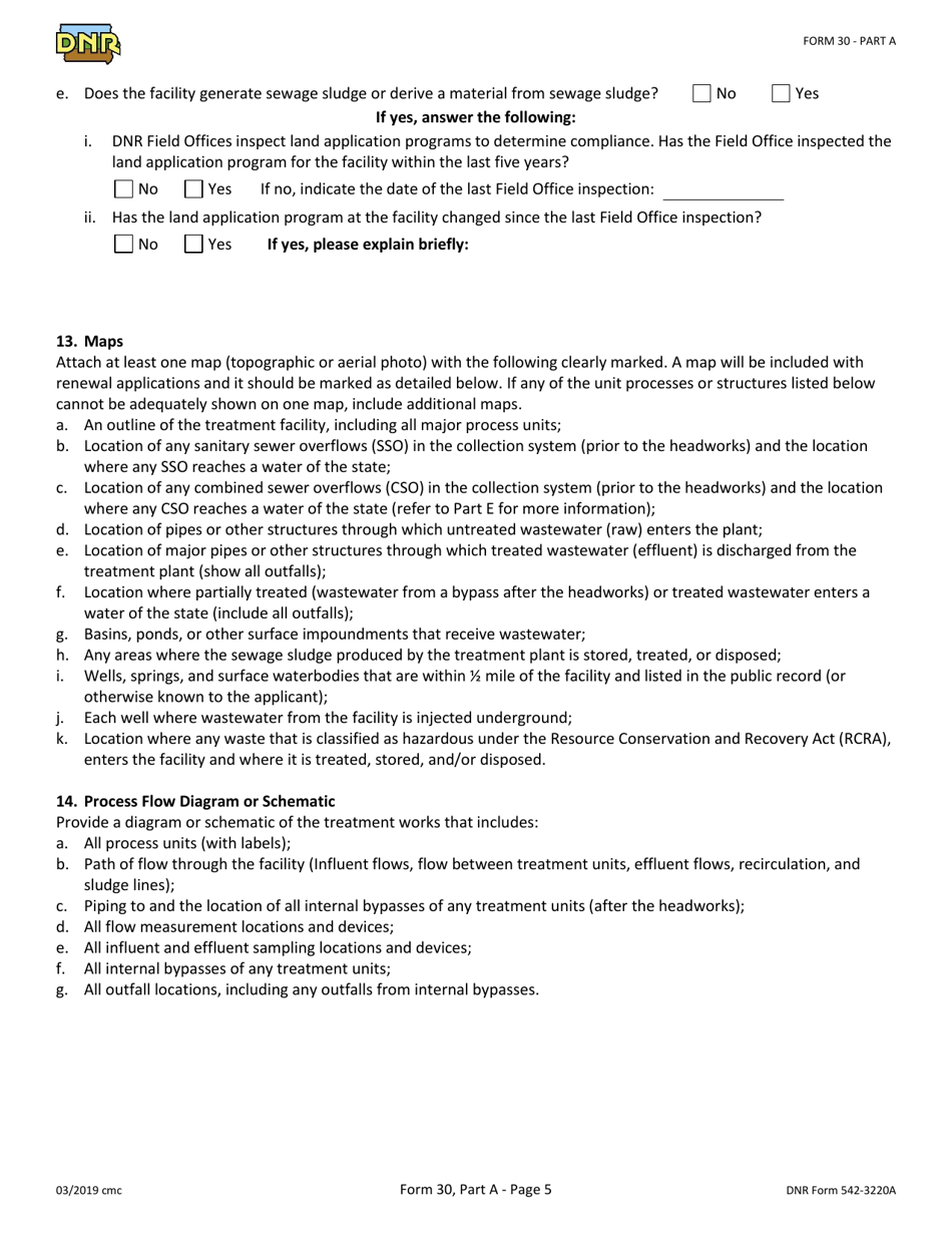 Form 30 (DNR Form 542-3220A) Part A Npdes Permit Application - Basic Application Information for Municipal and Semi-public Facilities - Iowa, Page 5