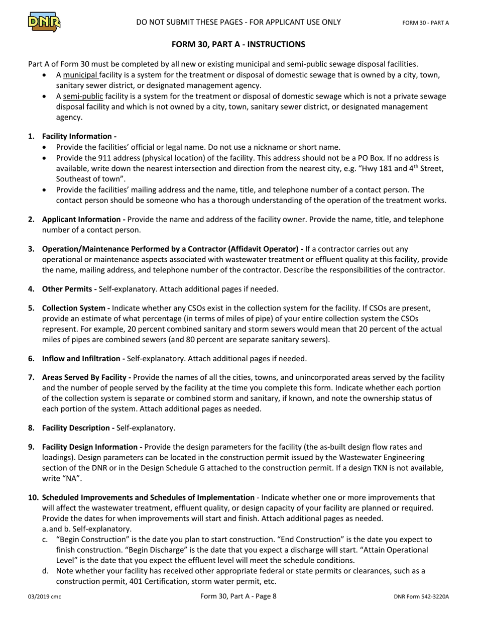 Form 30 (DNR Form 542-3220A) Part A Npdes Permit Application - Basic Application Information for Municipal and Semi-public Facilities - Iowa, Page 8