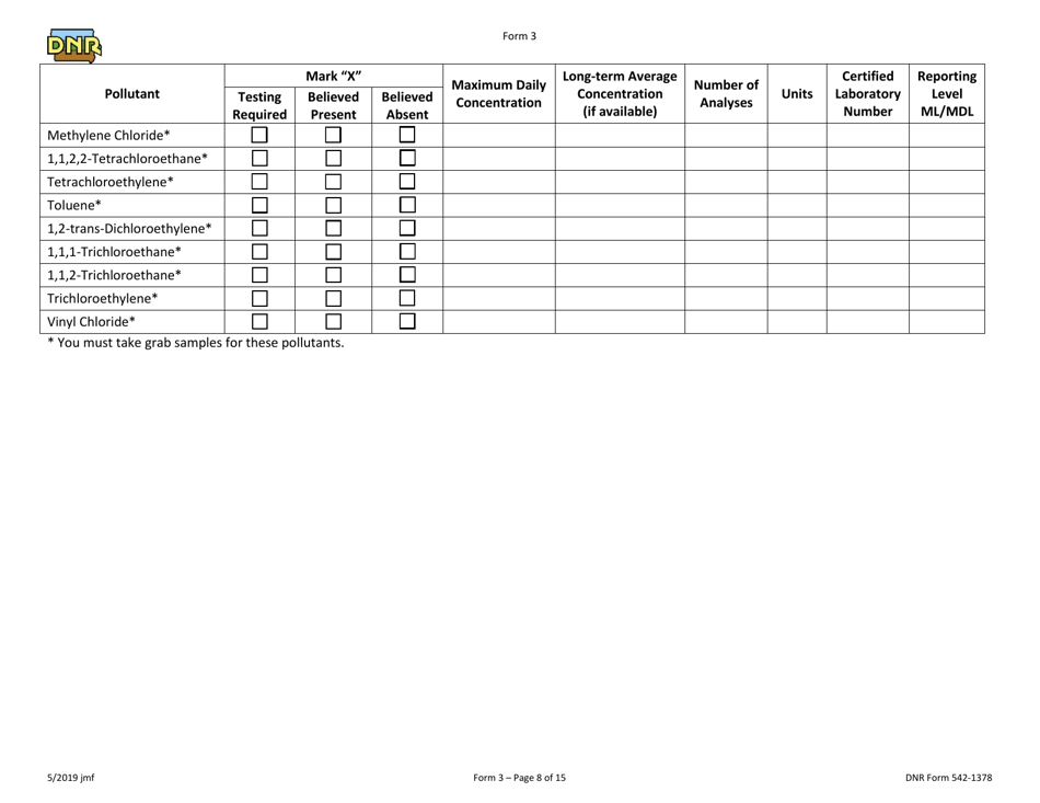 DNR Form 3 Npdes Permit Application Form for Industrial Facilities That Discharge Process Wastewater (Existing) - Iowa, Page 8