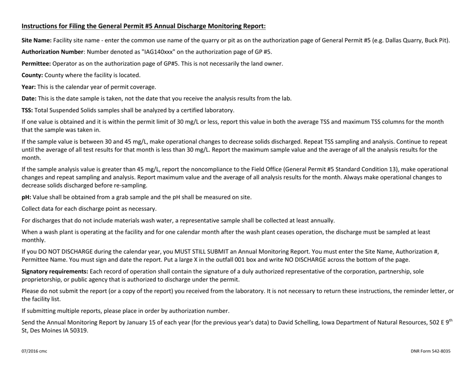 DNR Form 542-8035 General Permit 5 discharge From Mining and Processing Facilities Annual Monitoring Report - Iowa, Page 2