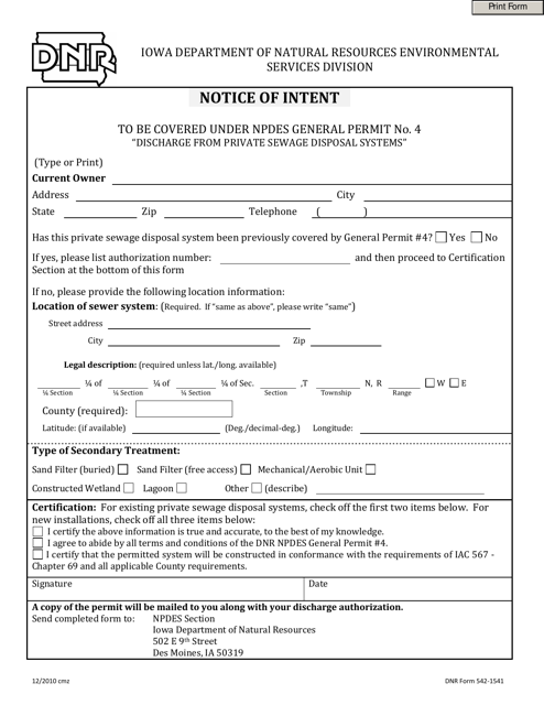 DNR Form 542-1541  Printable Pdf