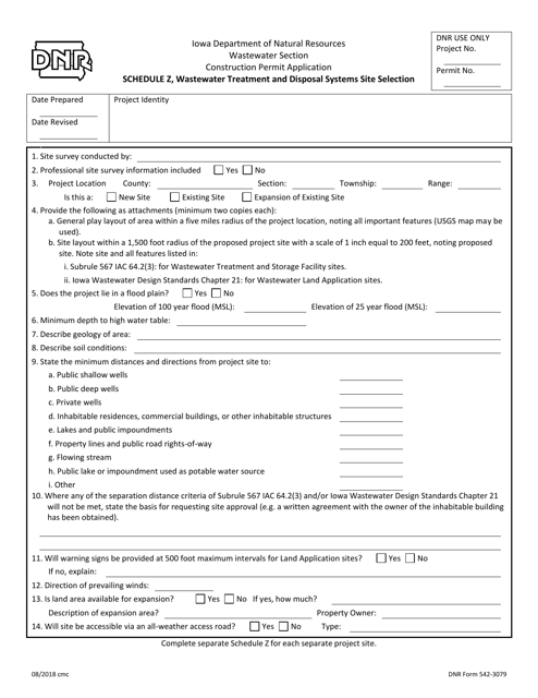 DNR Form 542-3079 Schedule Z Wastewater Treatment and Disposal Systems Site Selection - Iowa
