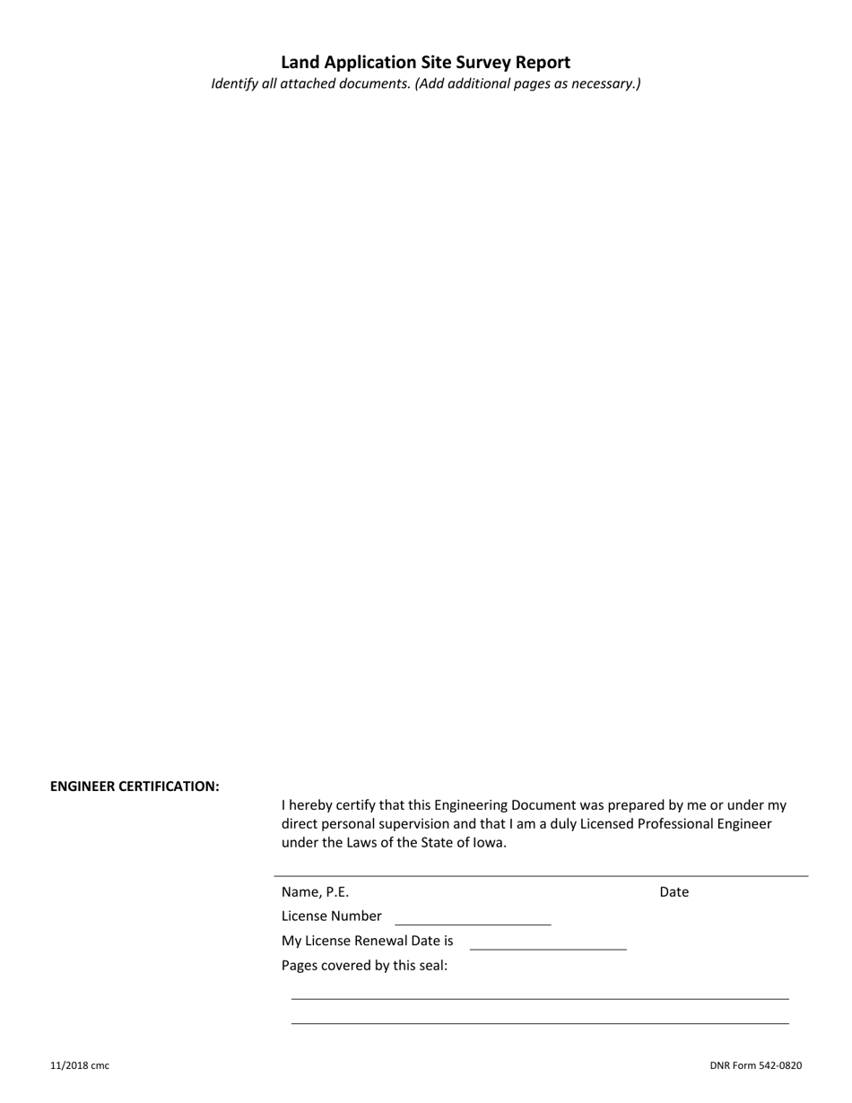 DNR Form 542-0820 Land Application Site Survey Report - Iowa, Page 1