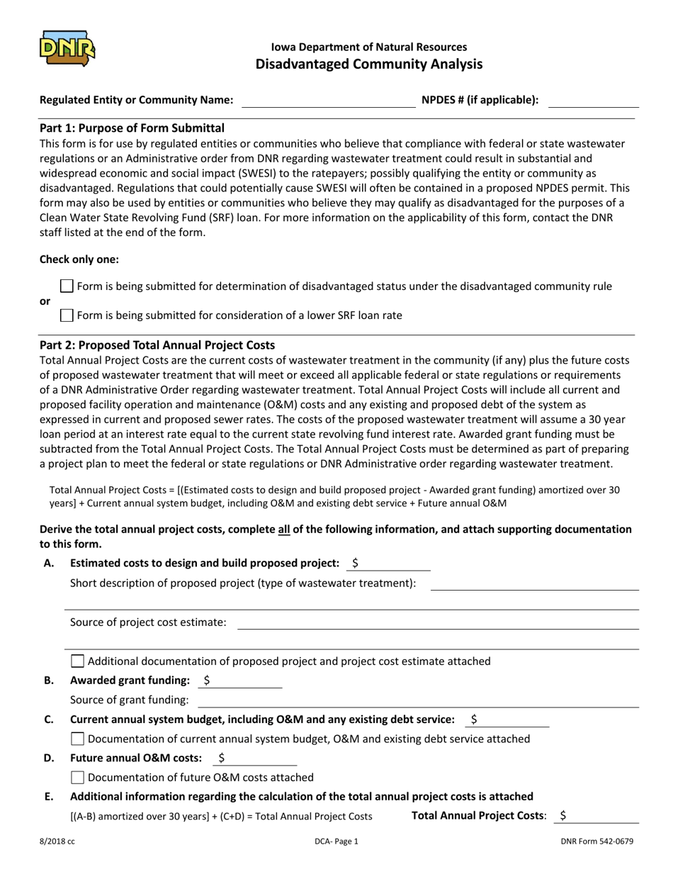 DNR Form 542-0679 Disadvantaged Community Analysis - Iowa, Page 1