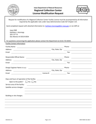 Document preview: DNR Form 542-0817 Regional Collection Center License Modification Request - Iowa