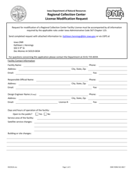 DNR Form 542-0817 Regional Collection Center License Modification Request - Iowa