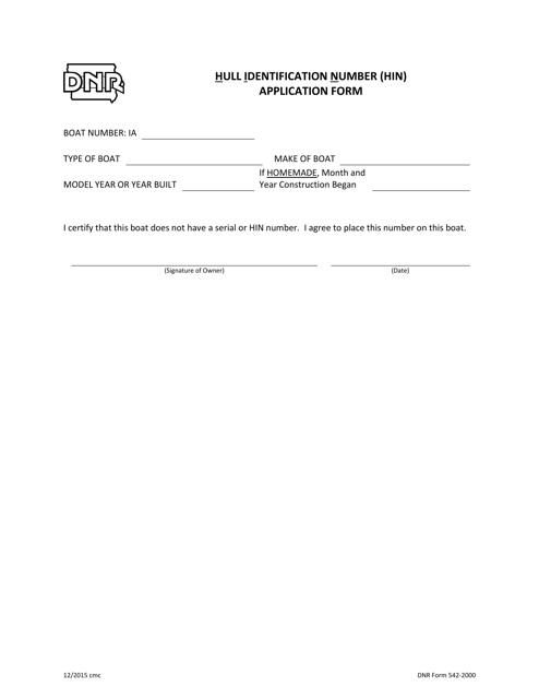 DNR Form 542-2000  Printable Pdf