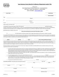 Document preview: DNR Form 542-8092 Iowa Statutory Surety Bond for Certificate of Registration and/or Title - Iowa