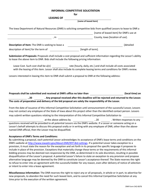 DNR Form 542-0678 Informal Competitive Solicitation for Leasing - Iowa