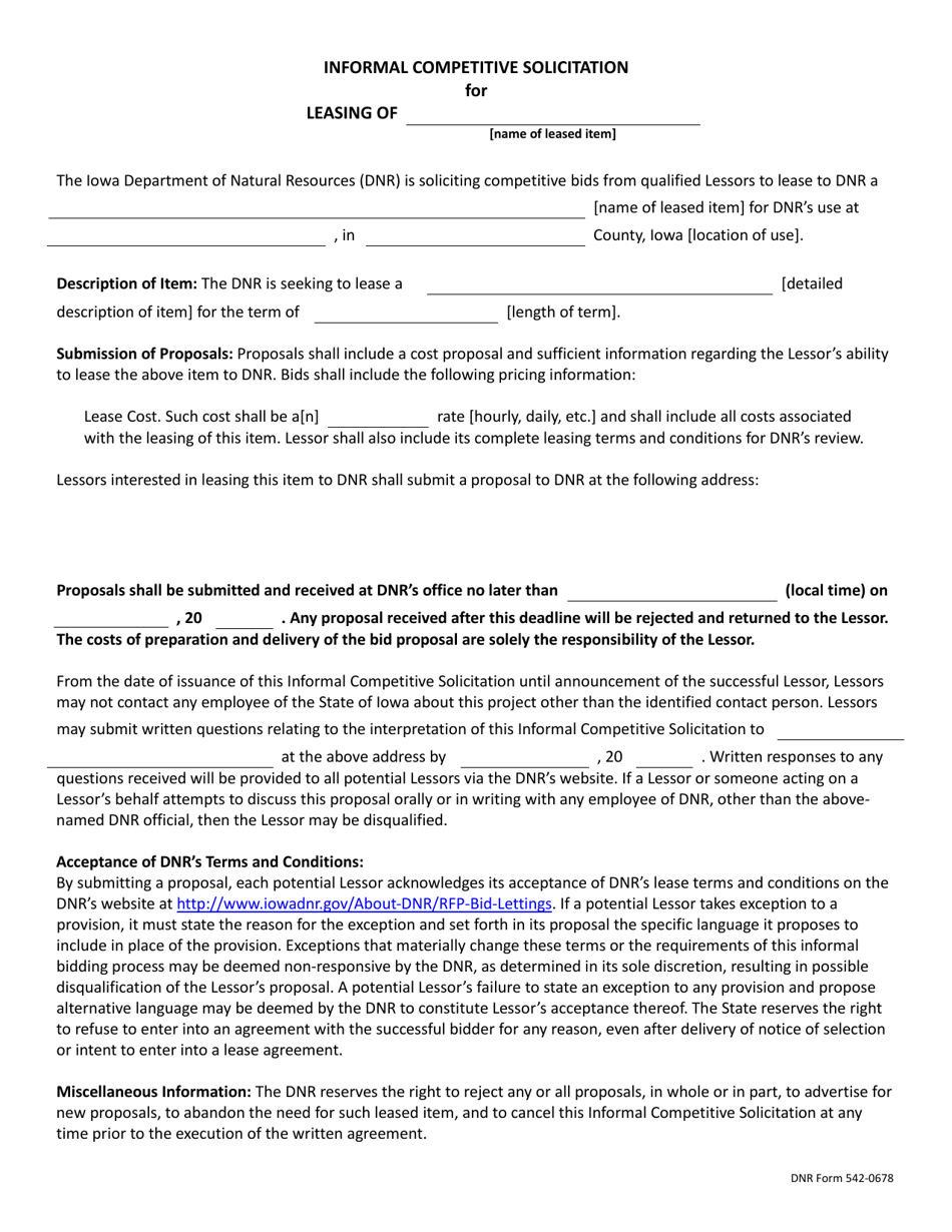 DNR Form 542-0678 Informal Competitive Solicitation for Leasing - Iowa, Page 1