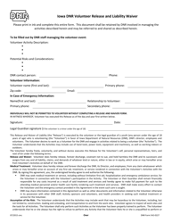 DNR Form 542-0227 Iowa DNR Volunteer Release and Liability Waiver - Iowa