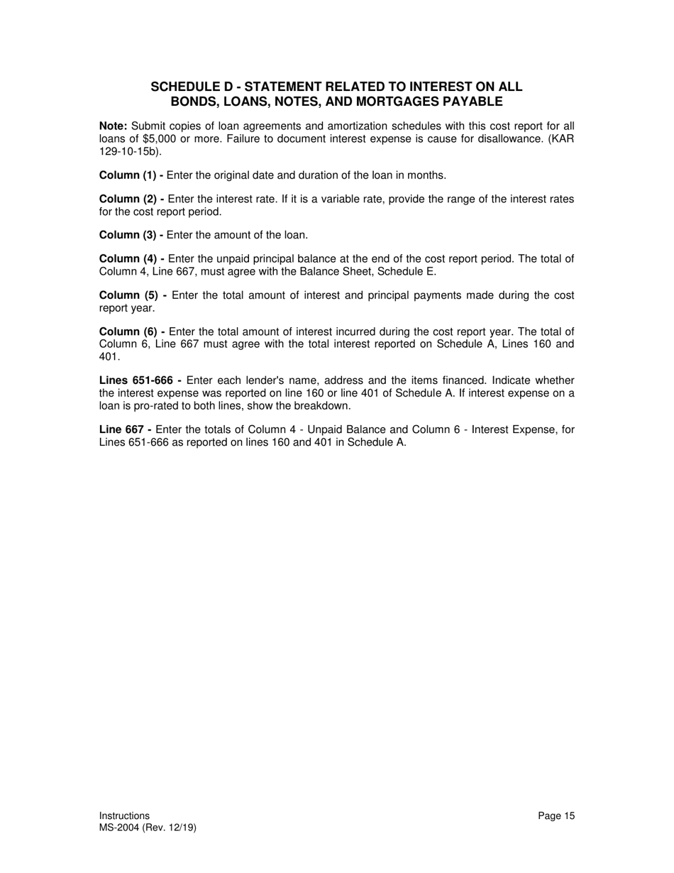 Instructions for Form MS-2004 Nursing Facility Financial and Statistical Report - Kansas, Page 15