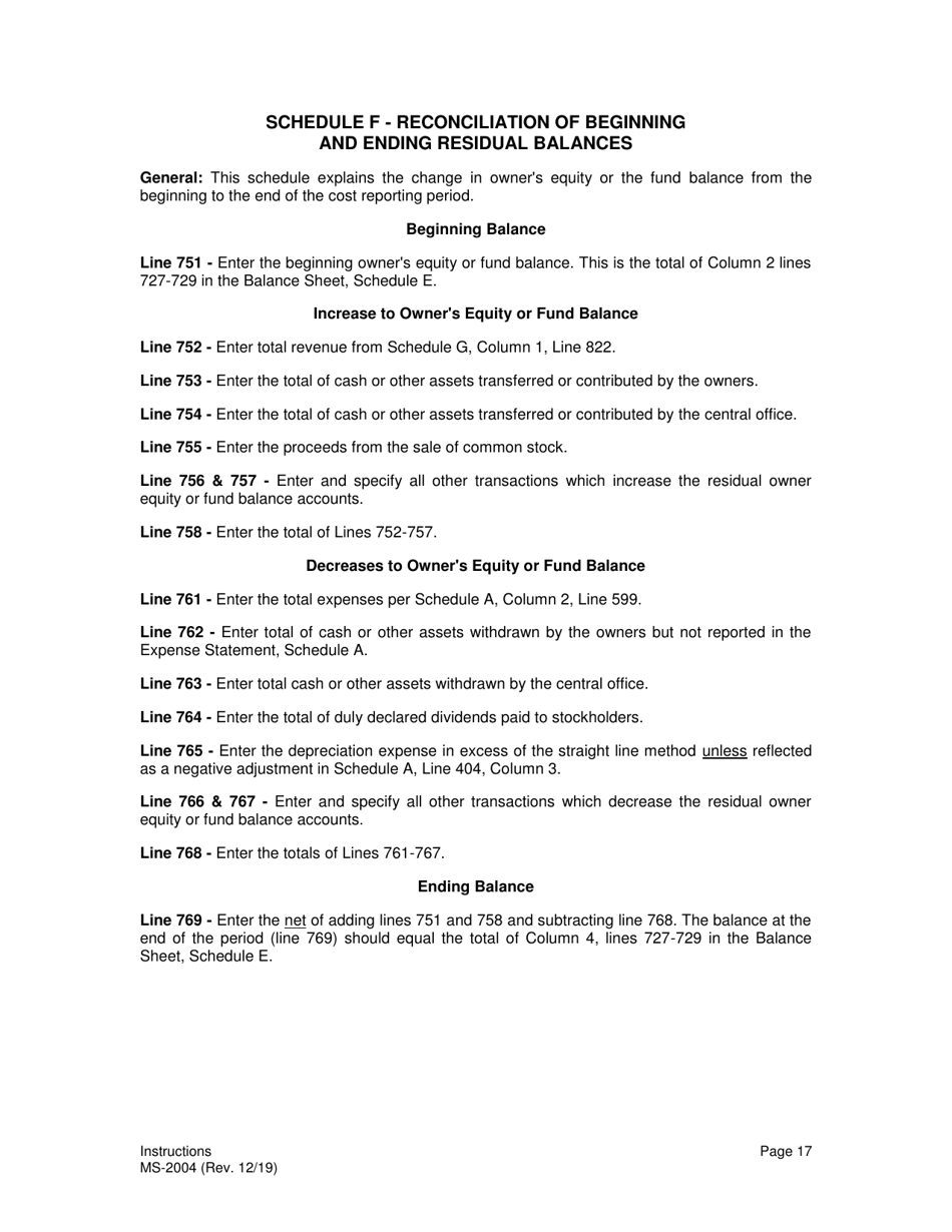 Instructions for Form MS-2004 Nursing Facility Financial and Statistical Report - Kansas, Page 17