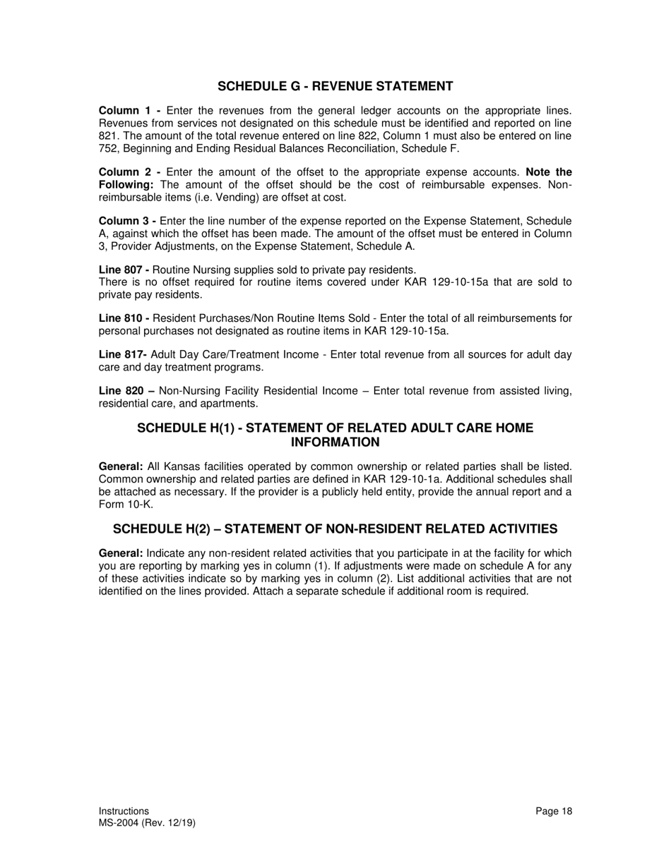 Instructions for Form MS-2004 Nursing Facility Financial and Statistical Report - Kansas, Page 18