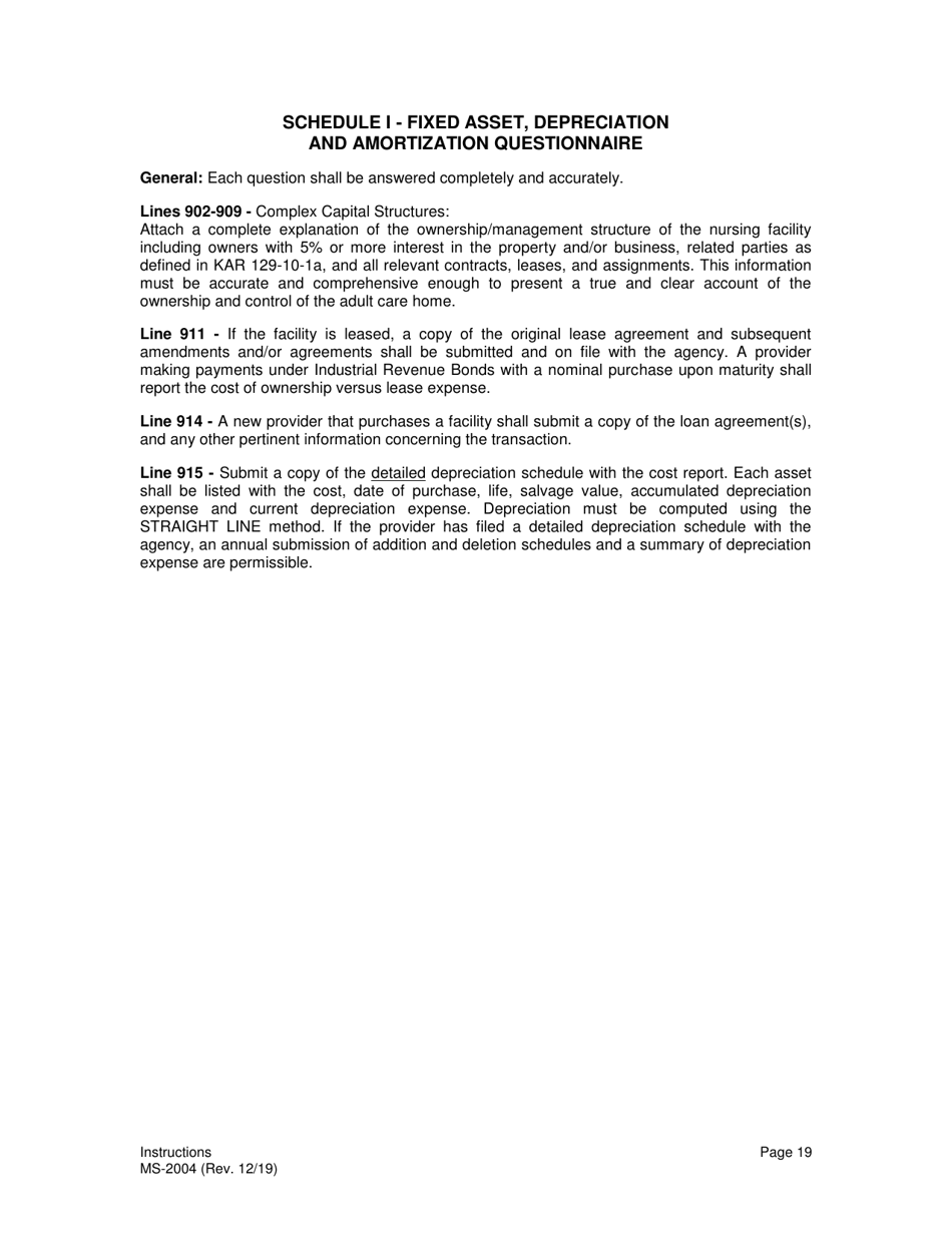 Instructions for Form MS-2004 Nursing Facility Financial and Statistical Report - Kansas, Page 19