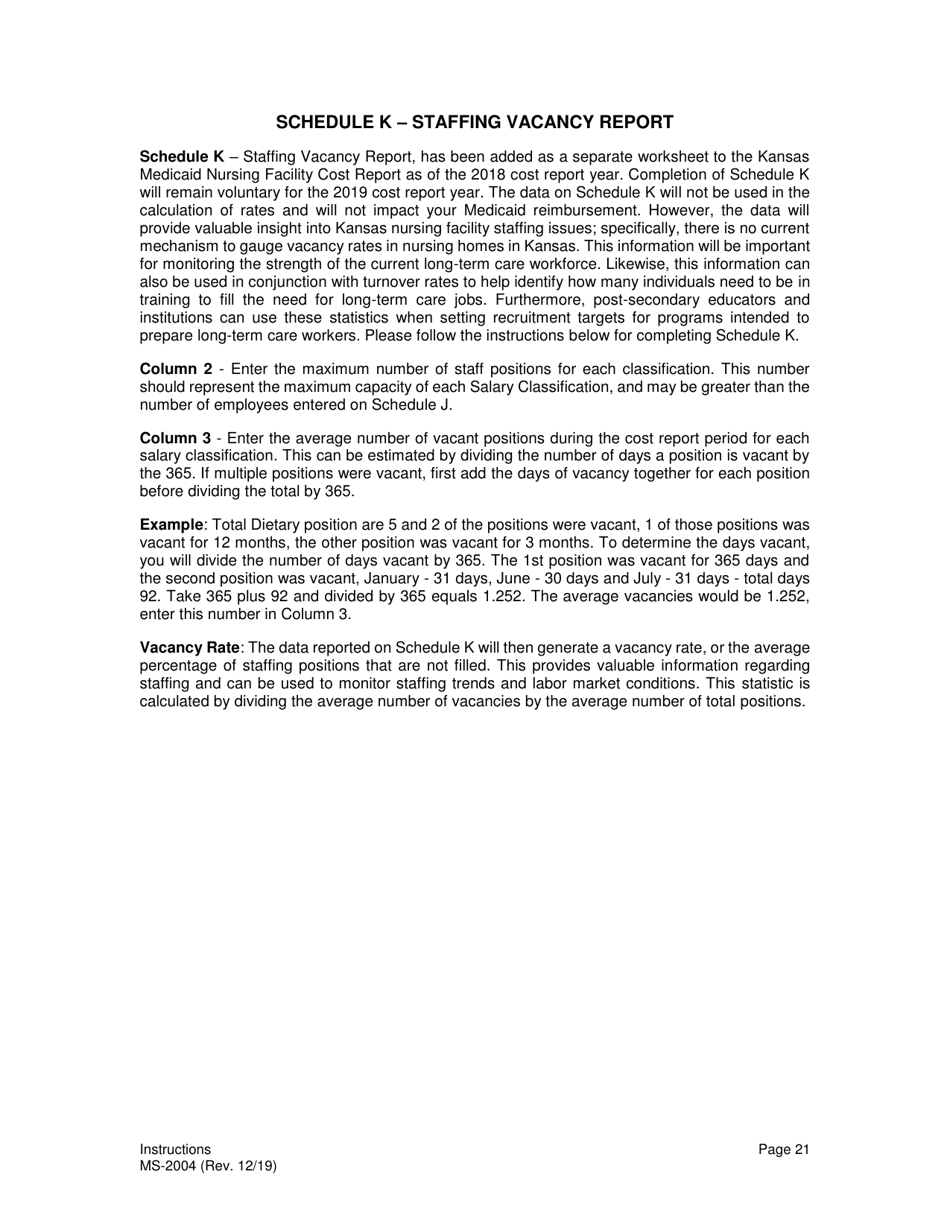Instructions for Form MS-2004 Nursing Facility Financial and Statistical Report - Kansas, Page 21