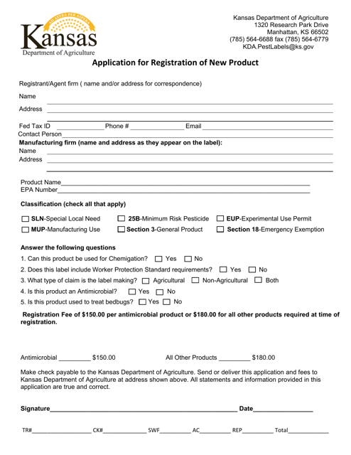 Application for Registration of New Product - Kansas