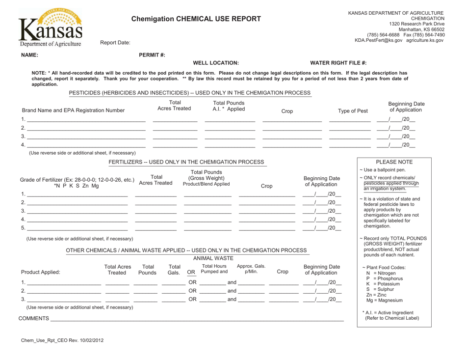 Chemigation Chemical Use Report - Kansas, Page 1