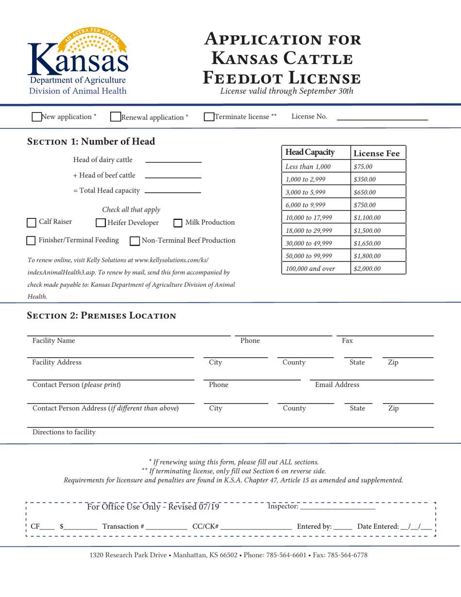 Kansas Application for Kansas Cattle Feedlot License Fill Out, Sign