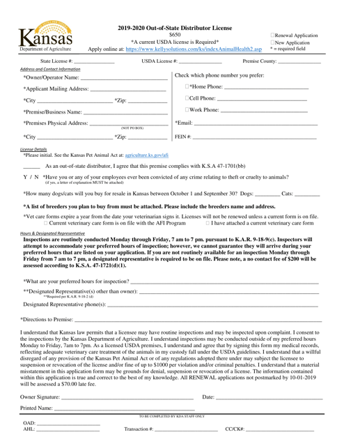 Out-of-State Distributor License Application - Kansas Download Pdf