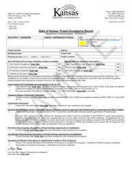 Form 125 &quot;Project Acceptance Record&quot; - Kansas