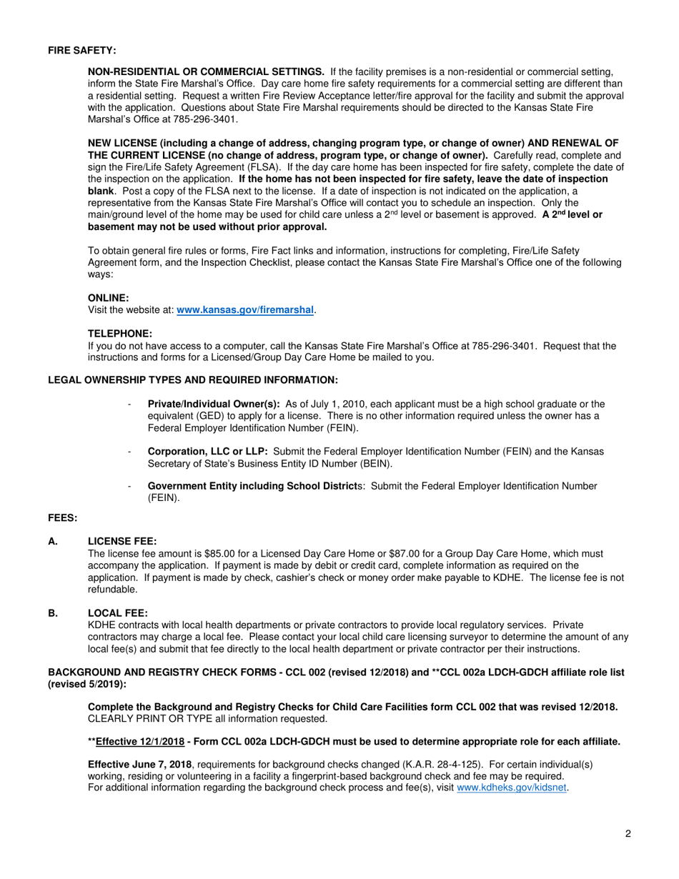Instructions for Form CCL201 Application for a Licensed Day Care Home or Licensed Group Day Care Home - Kansas, Page 2