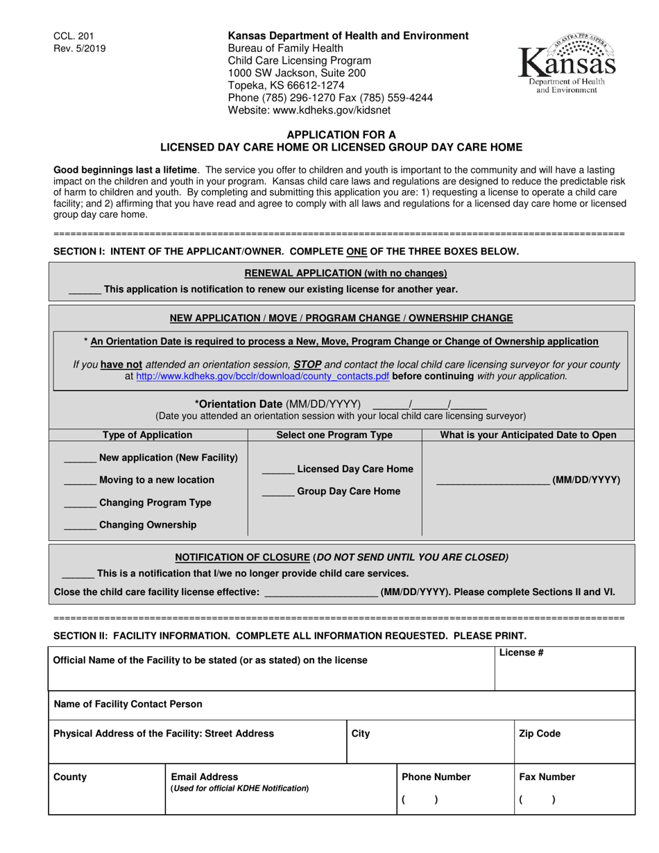 Form CCL.201 Fill Out, Sign Online and Download Printable PDF, Kansas