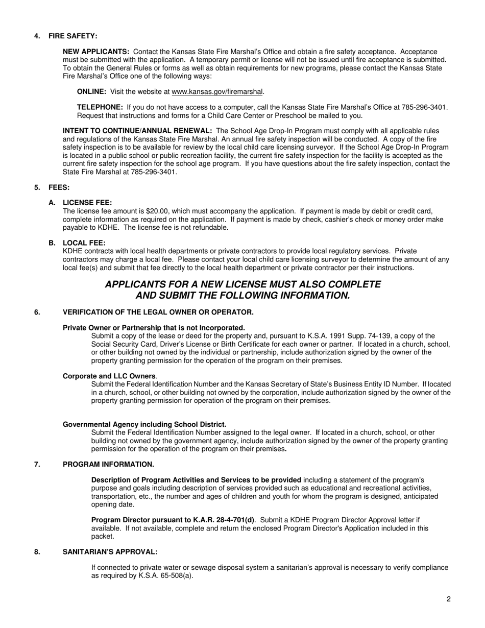 Instructions for Form CCL.801 Application for a School Age Drop-In Program - Kansas, Page 2