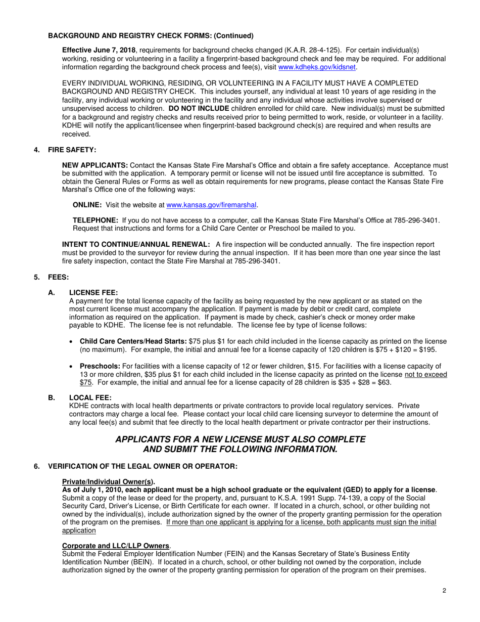 Instructions for Form CCL.201 Application for a Licensed Day Care Home or Licensed Group Day Care Home - Kansas, Page 2